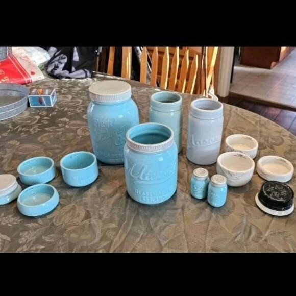 Blue Ceramic Mason Jar Kitchenware - Picture 1 of 2
